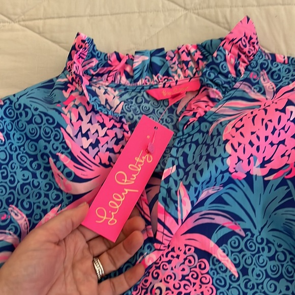Lilly Pulitzer Sherida Top Borealis Blue Tropic Down Low medium NWT - Picture 3 of 15